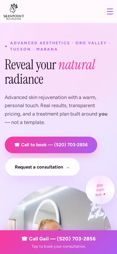 Skinpoint Rejuvenation website on mobile
