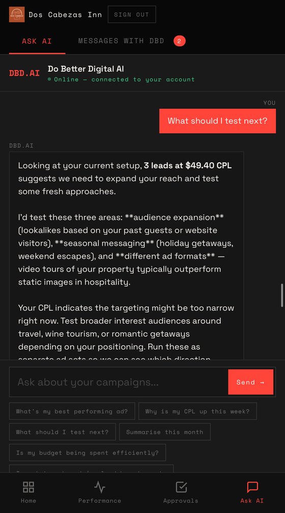 Asking DBD.AI a question about ad budget efficiency